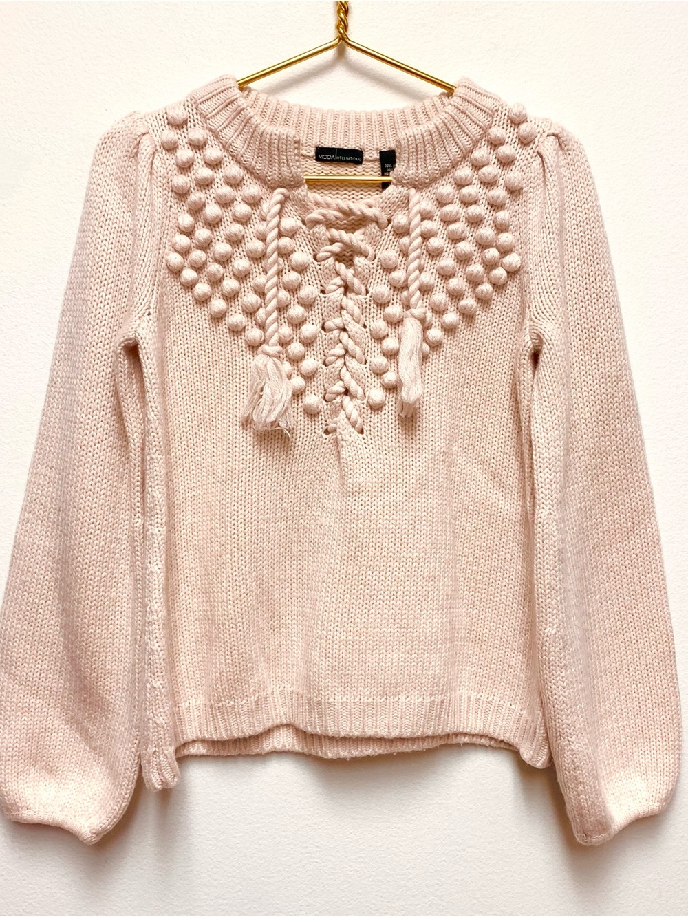 Moda International Chunky Knit Bobble Sweater Size M Wool Blend Pink Boho Ski